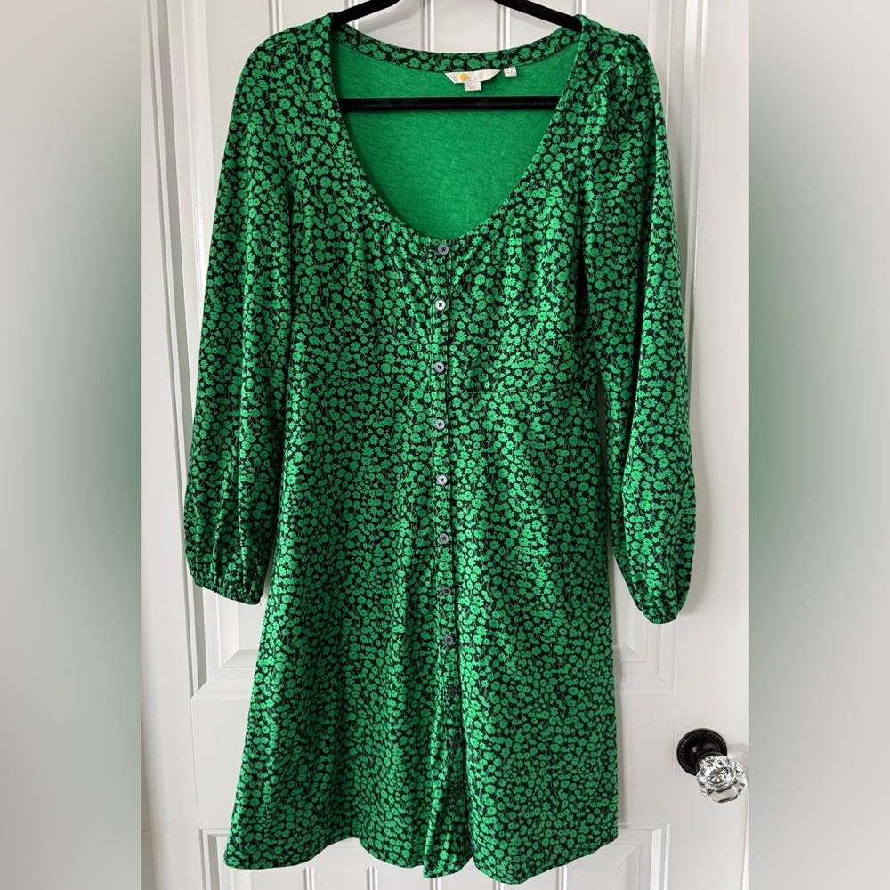 Boden Green Patterned Long Sleeve Dress